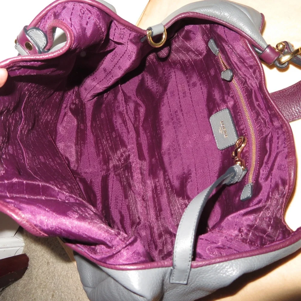 Loewe Calle Grey with Purple Trim Leather Hobo Bag